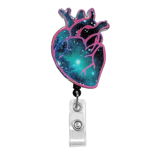 Heart Badge Reel | Handmade ID Holder | Nurse Teacher Student Therapist Gift NWT - Picture 1 of 4